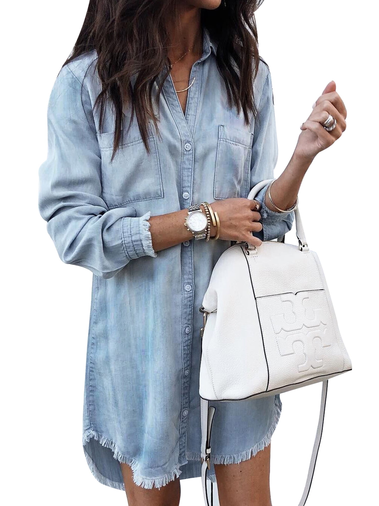 women's long sleeve denim shirt dress