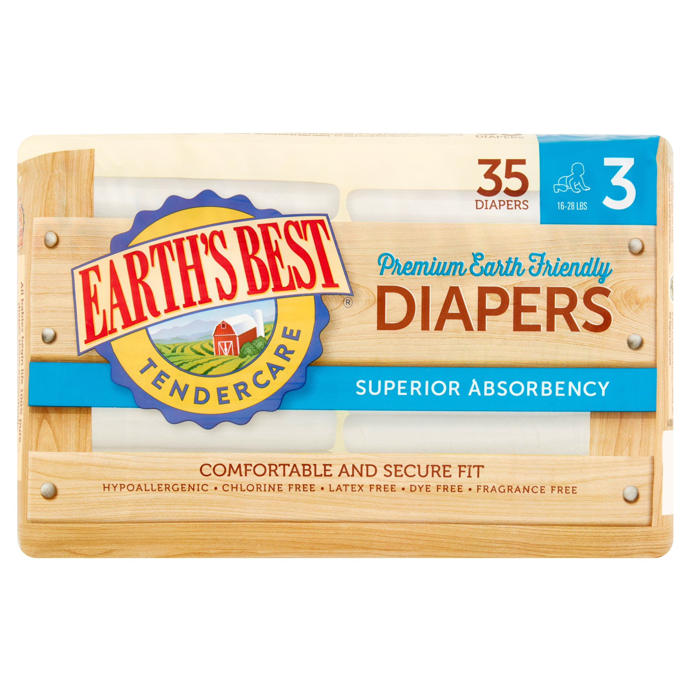 Earth's Best Premium TenderCare Diapers, Size 3, 35 Diapers