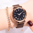thumbnail image 4 of Reloj de pulsera con correa de malla de aleación de cuarzo y números romanos con esfera redonda a la moda para mujer (café), 4 of 4
