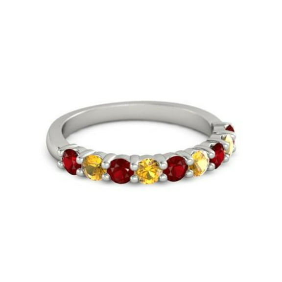 925 Sterling Silver Round 2.50 MM Ruby Citrine Half Eternity Women Wedding Ring