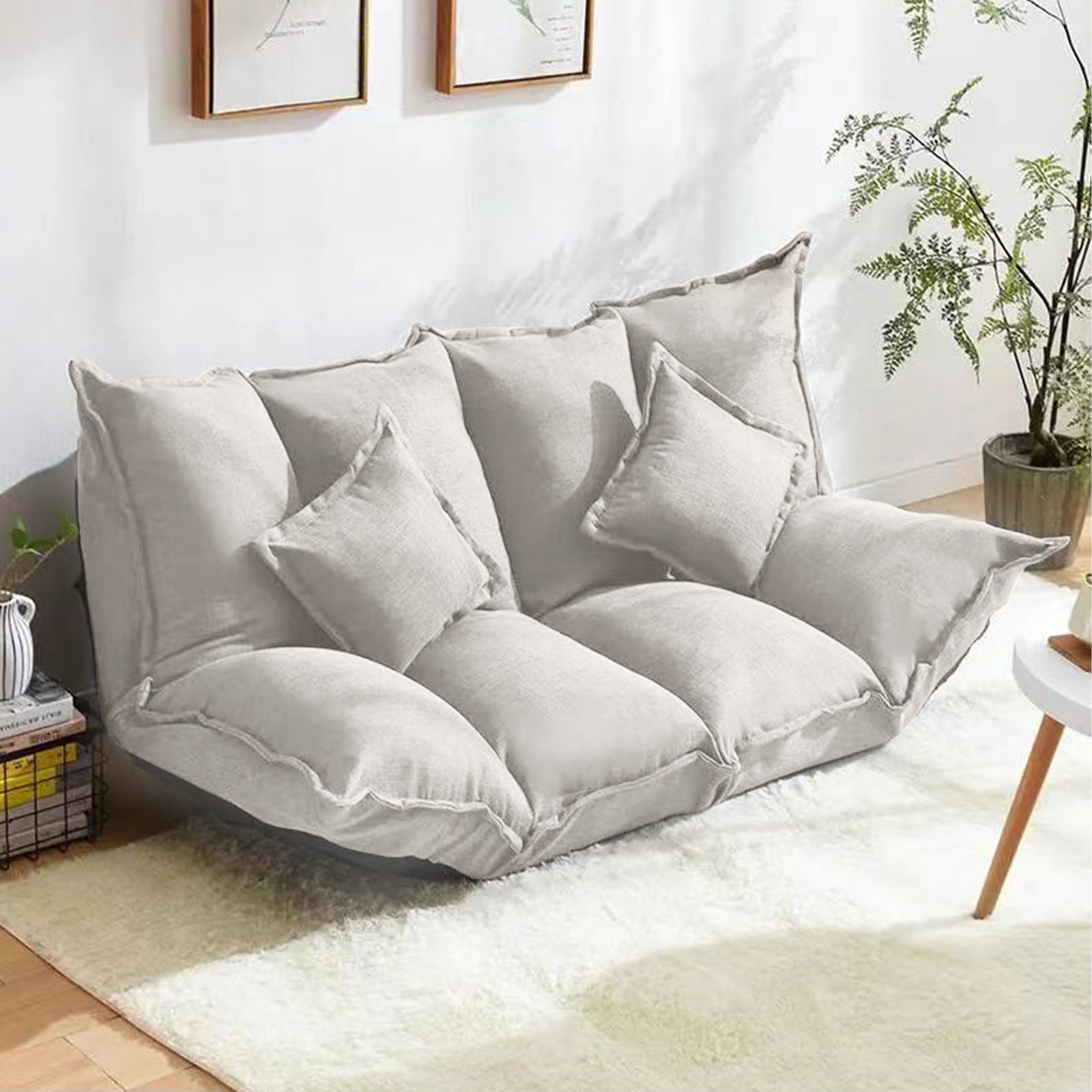 Modern Style US Details about   Lazy Folding Sofa With Foldable Armrests With 2 Pillows 