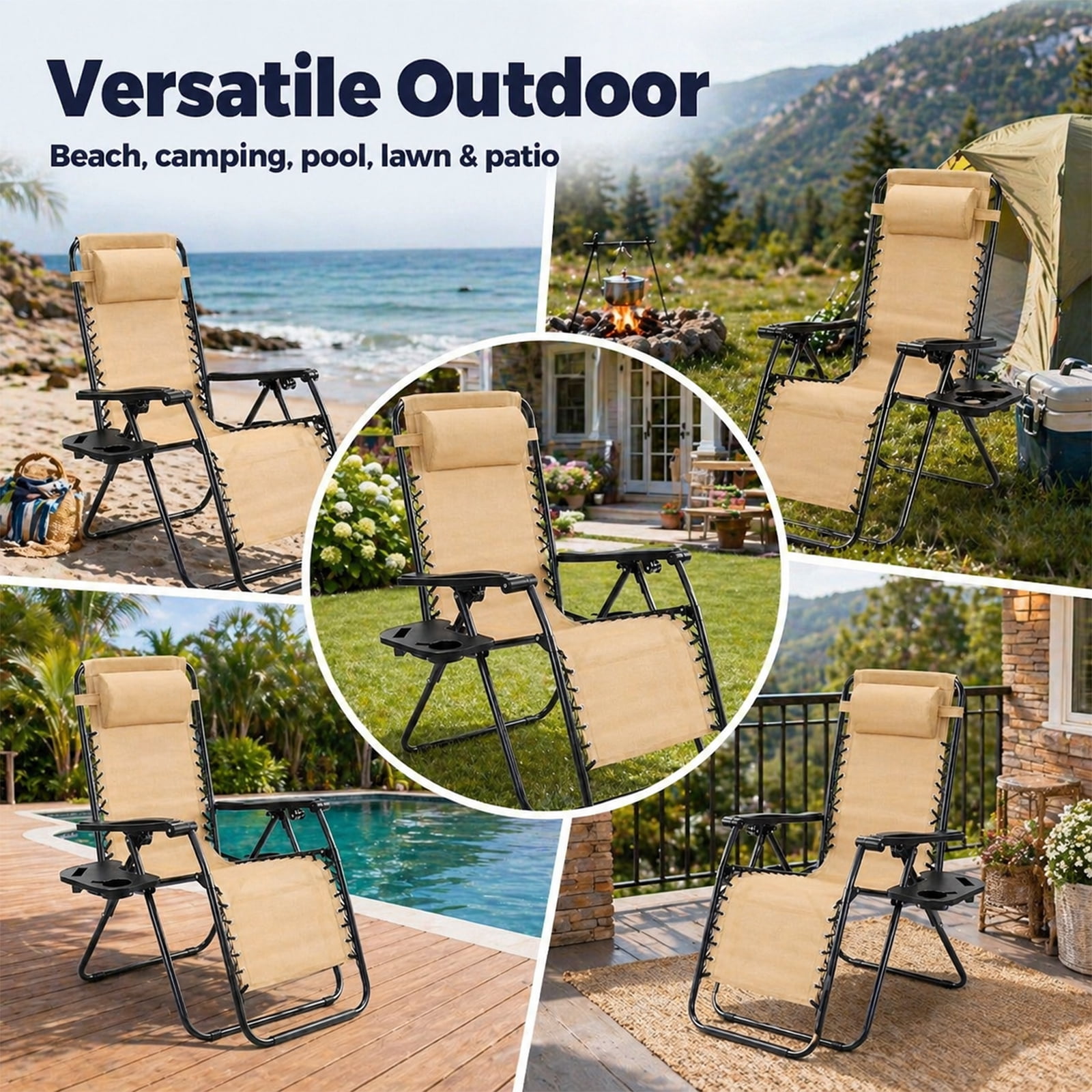 Alvantor 2-Pack Zero Gravity Lounge Chairs, Portable Recliner Beach Camping Patio Outdoor Folding Lounge Chair with Pillow & Cup Holder