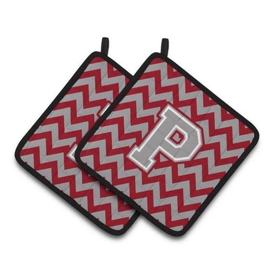Carolines Treasures  Letter P Chevron Crimson & Grey Pair of Pot Holders - 7.5 x 3 x 7.5 in.