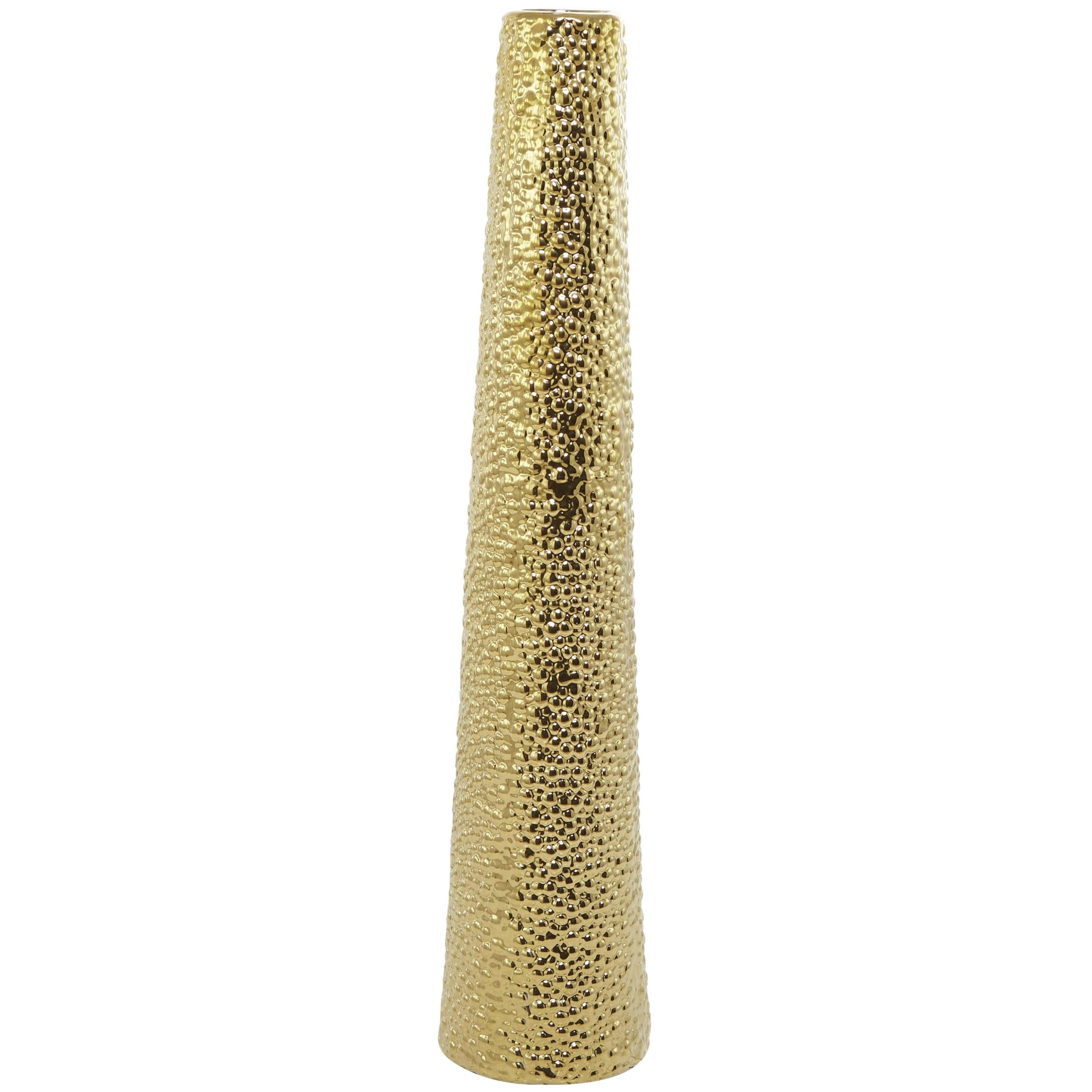 DecMode 39" Tall Gold Ceramic Vase with Bubble Texture