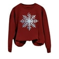 thumbnail image 5 of FYEGRE Snowflake Print Crewneck Pullover Sweatshirt Soft Warm Winter Holiday Long Sleeve Cozy Fashion Top For Women Festive Casual Apparel Wine XL, 5 of 6