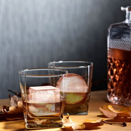 Set of 2 Premium Ice Cube Trays: Large Square Mold and Sphere Ice Ball Maker with Lids for Whiskey, Cocktails, and Chilled Beverages at Home