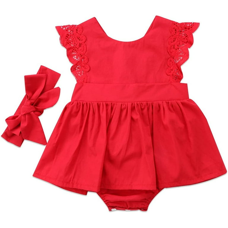 Kiapeise Summer Sleeveless Red Lace Baby Girl Romper Dress Newborn Girls  Christmas Ruffle Princess Dresses Party Rompers Sunsuit - Walmart.com