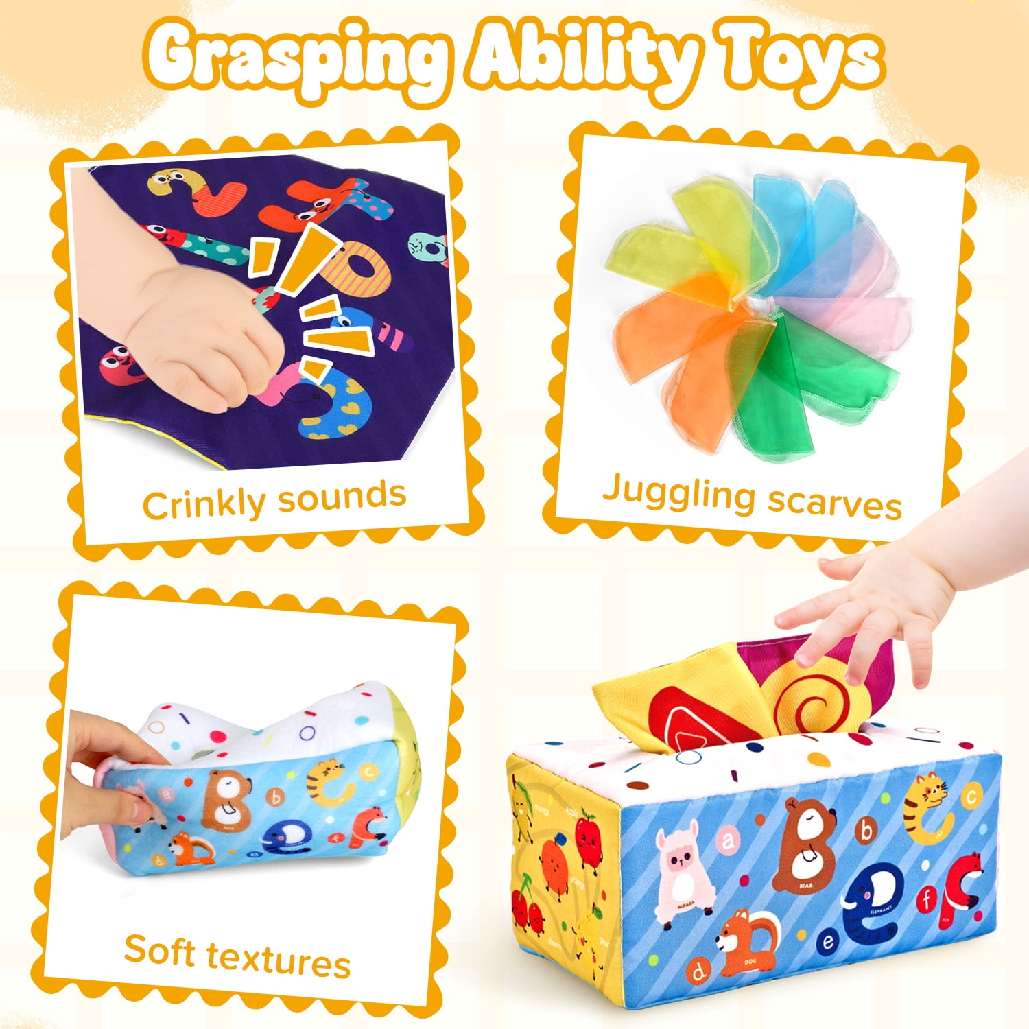 Flooyes 6-IN-1 Montessori Toys, Soft Rubber Set Play and Learn Early Box Toys For Kids Boys Girls 6 Months+