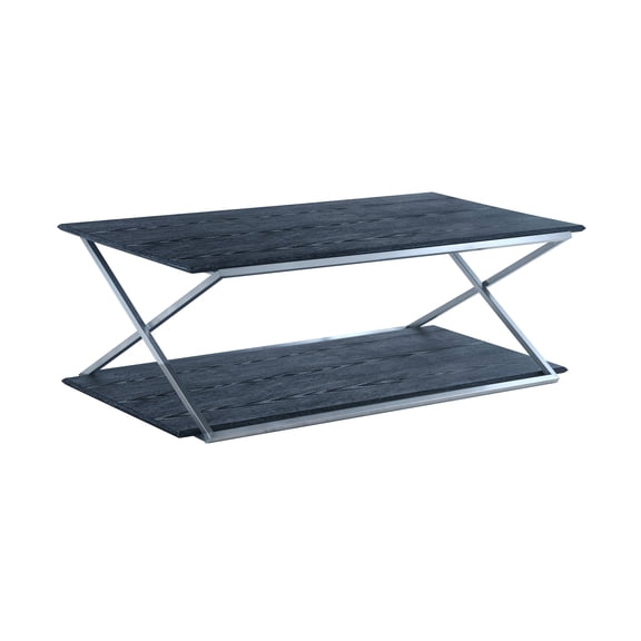 51" Black And Silver Rectangular Coffee Table With Shelf
