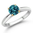 thumbnail image 2 of Gem Stone King 925 Sterling Silver with 10K Yellow Gold London Blue Topaz Solitaire Engagement Ring for Women (1.10 Cttw, Gemstone November Birthstone, Round 6MM, Available in Size 5, 6, 7, 8, 9), 2 of 4