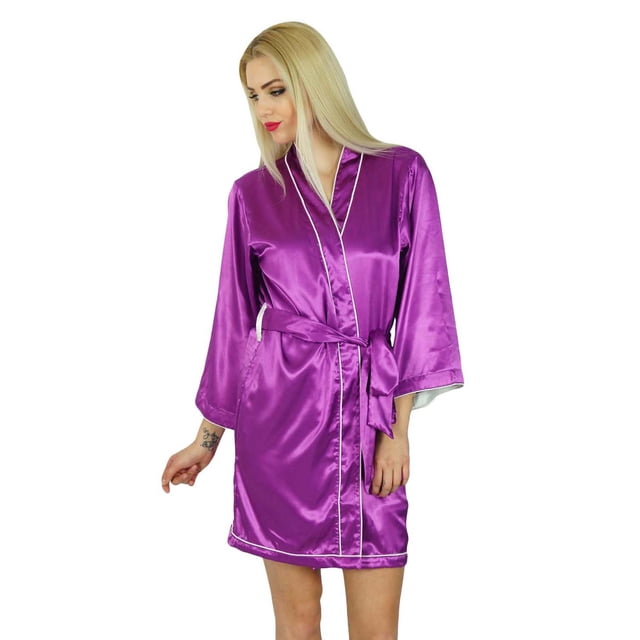 Bimba Women Short Satin Getting Ready Robe Bridesmaid Kimono Sleeve Coverup