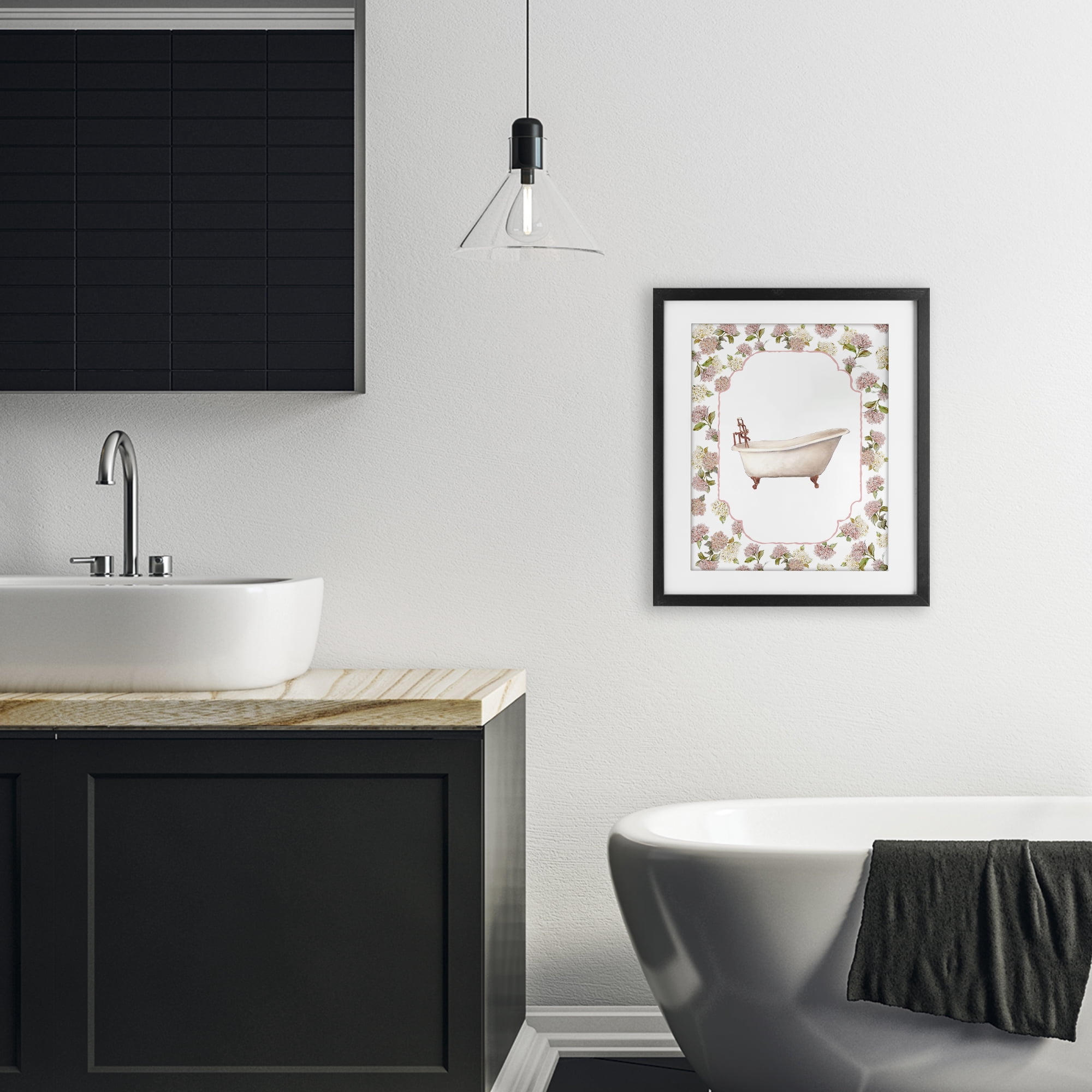 Stupell Industries Elegant Hydrangeas Bathtub Black Framed Print Under Glass, design by Carol Robinson