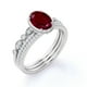 thumbnail image 4 of JeenMata Anillo de Trío de Rubíes de Color Rojo Sangre de 2 Quilates de Estilo Art Déco de Talla Ovalada Creados en Laboratorio Engastados en Oro Blanco de 18 K sobre Plata, 4 of 6