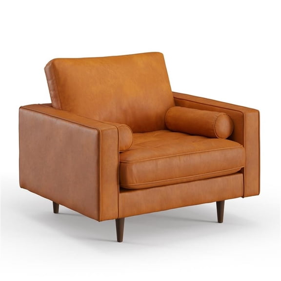 Pemberly Row Modern Upholstered Leather Arm Chair in Caramel