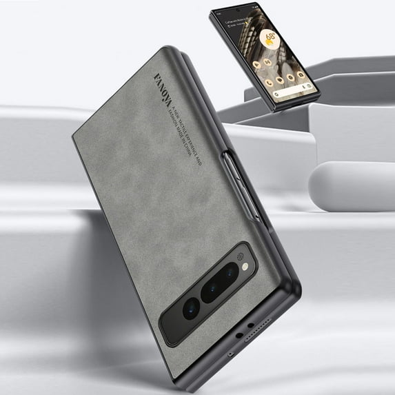 Dteck for Google Pixel Fold Slim Back Case, Luxury Shockproof Business Retro Premium PU Leather Hybrid Case Cover, Anti-Drop Protective Cover with Lens Protection, brown