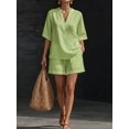 thumbnail image 3 of Women 2 Piece Short Sets Summer Lounge Outfits Sets Short Sleeve Trendy Casual Matching Set Lemon Yellow XL, 3 of 6