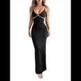 thumbnail image 2 of Vestido Veraniego Ajustado con Escote en V y Tirantes Finos para Mujer, Estilo Resort de Verano Y2K Negro M, 2 of 10
