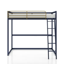 Furniture of America Two-Tone Kids Metal Twin Loft Bed with Guardrails, Blue and Gold