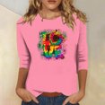 thumbnail image 1 of Hauts pour Femmes Mode Féminine Manches Trois Quarts Col Rond Rétro Imprimé Lettre Saint-Valentin Hauts Amples Blouse, 1 of 4