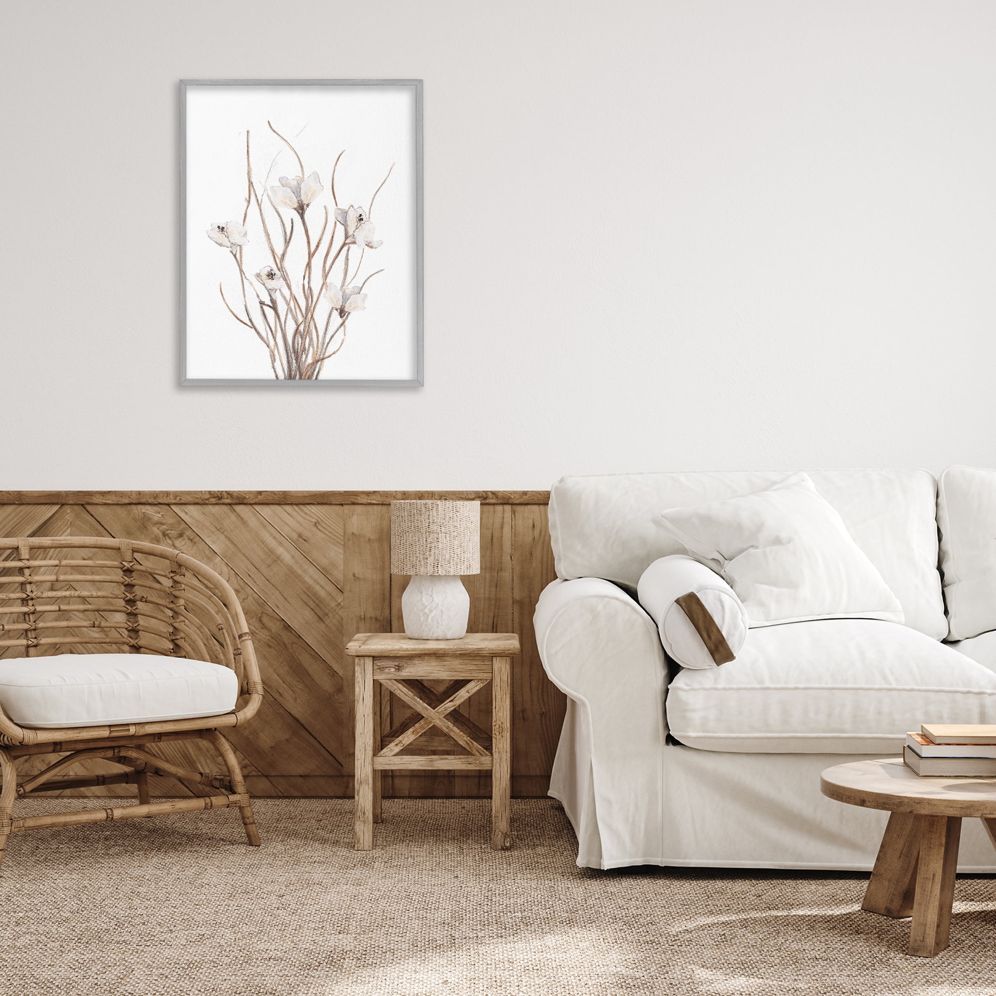 Stupell Industries Curly Floral Branches Gray Framed Giclee Art, design by Lanie Loreth