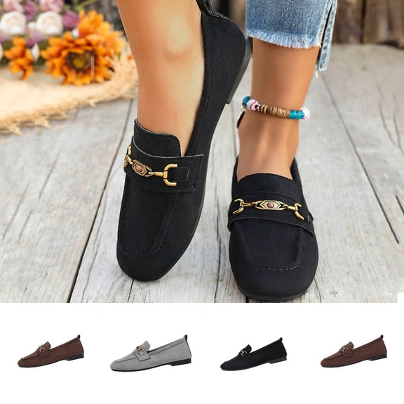 Women's Loafers, Casual Slip-On Round Toe Suede Loafers for Women Wide Width, Comfortable Low Heel Retro Loafers Shoes for Spring Summer Dress Work