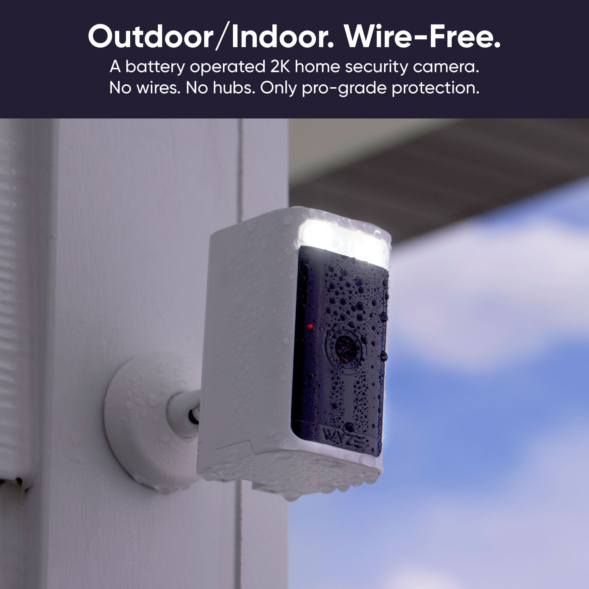 Wyze 2K HDR Wireless Outdoor/Indoor Security Camera, Color Night Vision, Integrated Spotlight & Siren, Rechargable Battery, 2-Way Audio - White, 1-Pack
