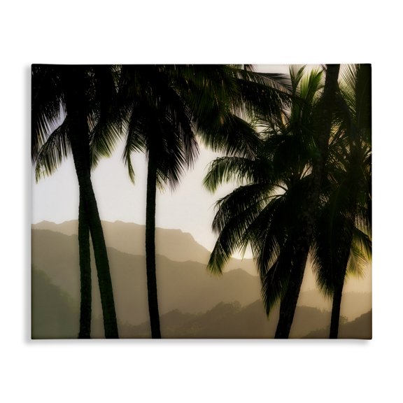Stupell Industries Coastal Sunlit Palm Trees Mountain Peaks Canvas Art, 20 x 16, by Dennis Frates