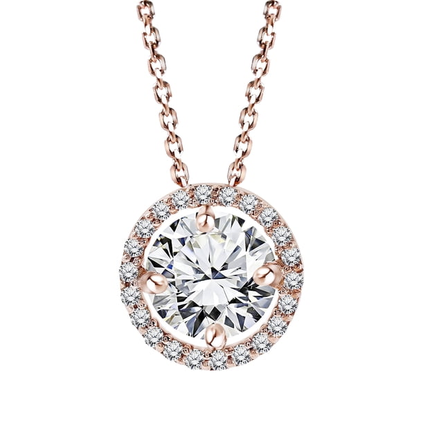 JeenMata Collar con Colgante de Halo de Moissanita de Talla Redonda de 1 Quilate y Piedra Natal de Abril Solitario, Oro Rosa de 18 K sobre Plata, para Adultos y Mujeres