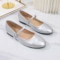 thumbnail image 2 of Womens Silver Mary Jane Flats 2026 Trend Sparkly Metallic Low Heel Dress Shoes Cushioned Insole Non-Slip Sole Comfortable Wedding Guest Evening Party PU Faux Leather,Size 7, 2 of 9