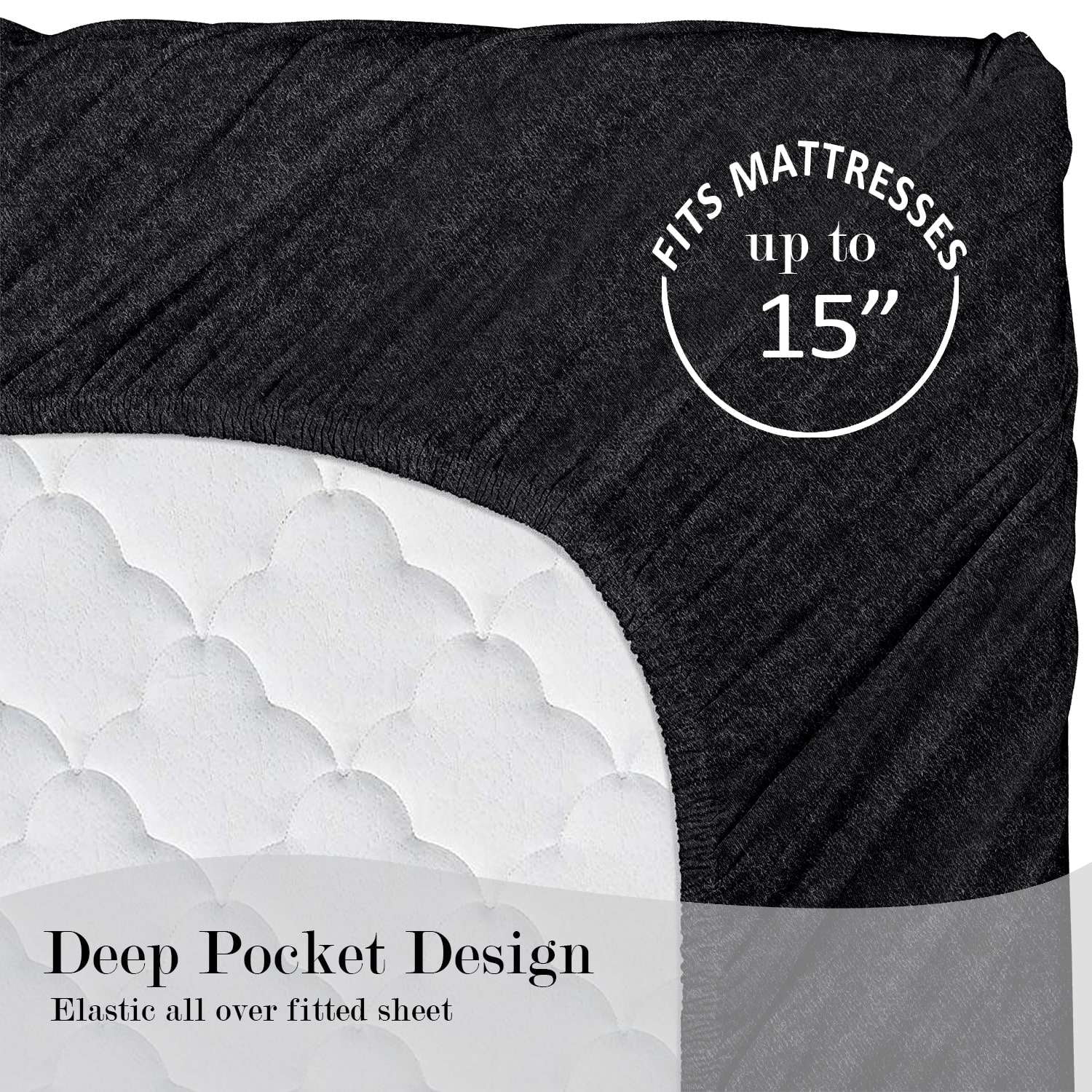 Mainstays Cotton Rich Extra Soft Jersey Bed Sheet Set, Twin-XL, Black, 3 Pieces