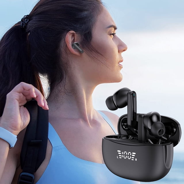Auriculares Bluetooth, auriculares intraaurales con pantalla digital, inalámbricos, con reducción de ruido y batería de larga duración.