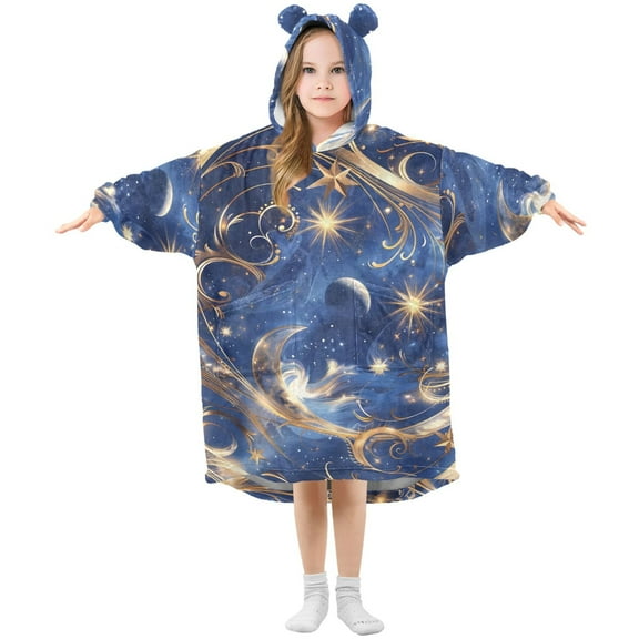 joogoo Wearable Blanket Hoodie Vintage Star and Moon for Flannel Sherpa Pocket 3-14 YR M