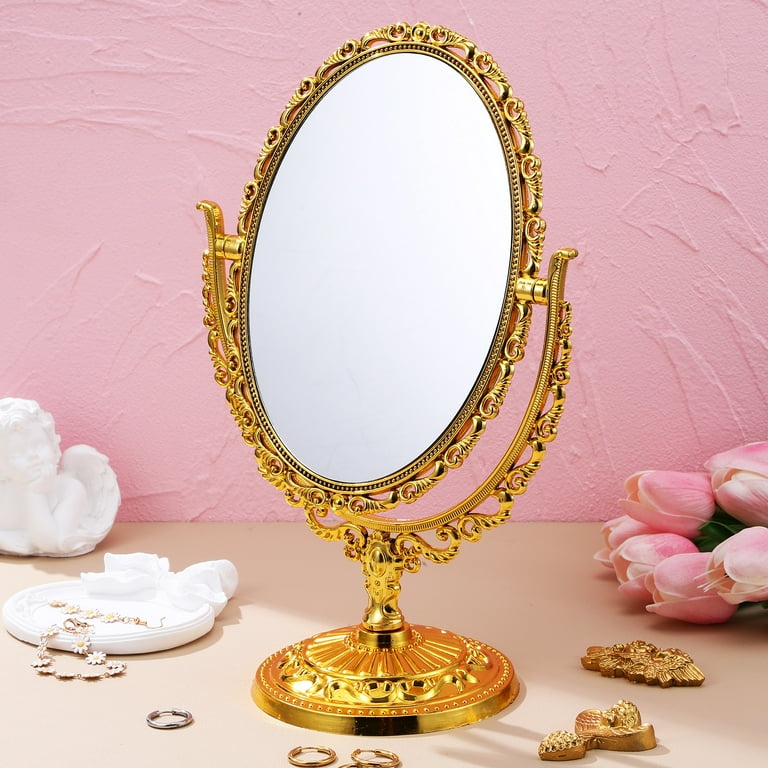 Oval Double sided Rotating Table Mirror 0812 Golden Vanity Desk Dresser Mirrors Make up Standing Cosmetic Shaving