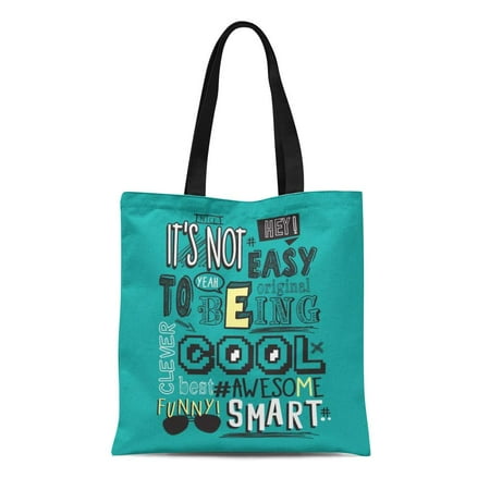 ASHLEIGH Canvas Tote Bag Boy Text Awesome Funny Cool Graphics Teen Tee Text-Shirt Reusable Shoulder Grocery Shopping Bags Handbag