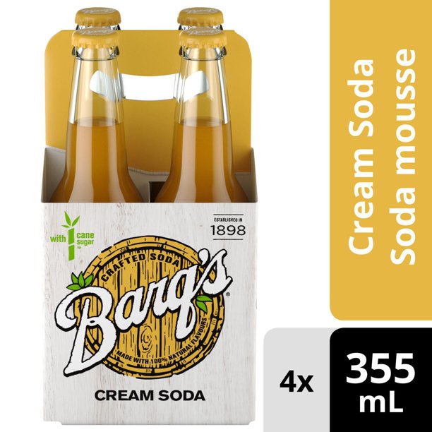 Barq's Crafted Cream Soda Glass Bottles, 355 mL, 4 Pack, 355 mL, 4 Pack