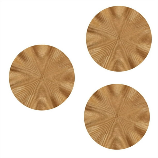 Mantel Individual Redondo Ondulado, Tapete Redondo Antiescaldado, Mantel Individual de Estilo Occidental con Aislamiento para Mesa de Comedor, Tapete para Mesa de Cocina, Dorado