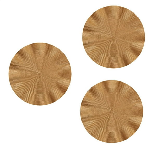 Mantel Individual Redondo Ondulado, Tapete Redondo Antiescaldado, Mantel Individual de Estilo Occidental con Aislamiento para Mesa de Comedor, Tapete para Mesa de Cocina, Dorado