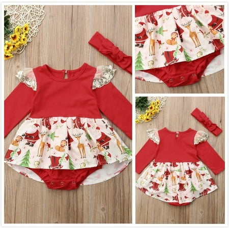

Christmas Baby Girls Kids Long Sleeve Romper+Headband
