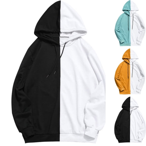 Men's Novelty Hoodies Sweatshirt Long Sleeve Color Block Drawstring Hoodie Casual Pullover Sweaters