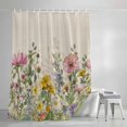thumbnail image 4 of Spring Botanical Extra Long Shower Curtain Set, Waterproof Shower Curtains for Bathroom, Watercolor Floral Eucalyptus Leaves Beige Washable Fabric Bath Curtain for Bathtub with Hooks 72x96 Inches, 4 of 9