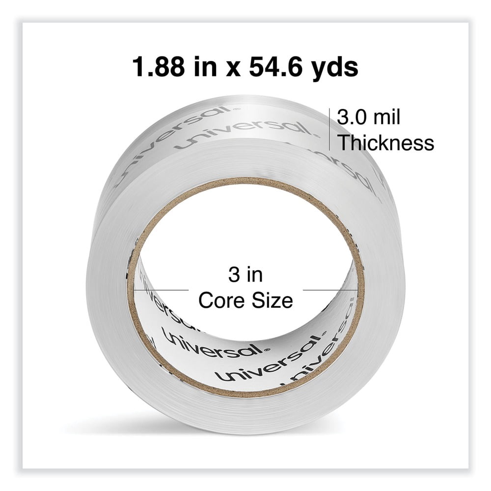 Universal UNV33100 Heavy-Duty Acrylic 1.88 in. x 54.6 yds. 3 in. Core Box-Sealing Tape - Clear (6/Pack)