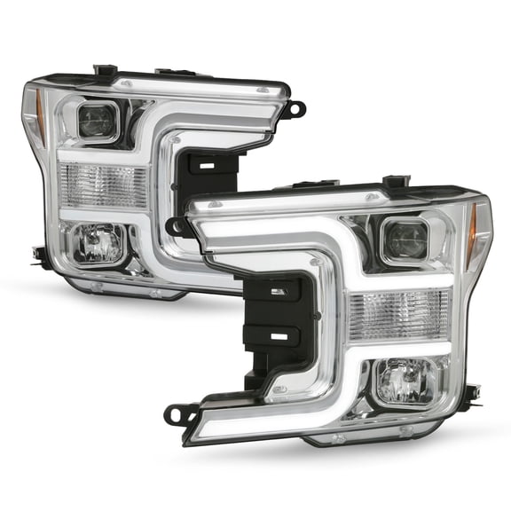 AKKON - Fits 2018-2020 Ford F150 Pickup Truck [Halogen Type] Projector Chrome Clear Headlights Pair Left   Right Replcement