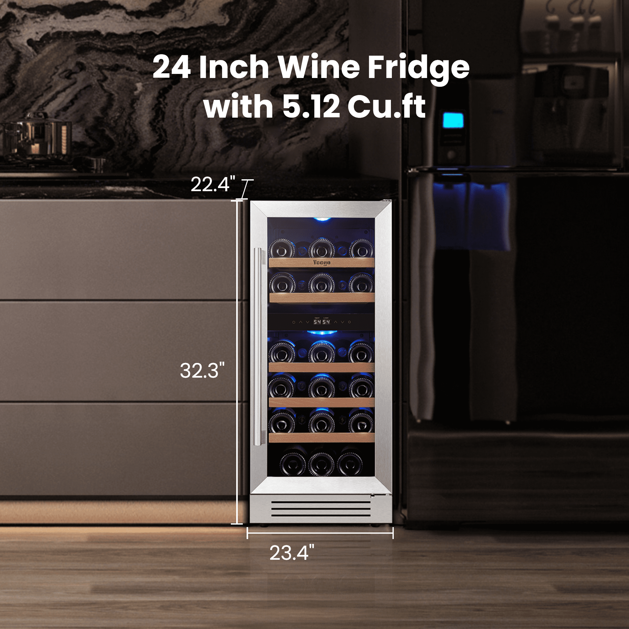 Yeego 15" Wine Cooler Refrigerator, 28 Bottle Dual Zone Wine Fridge with Glass Door for Home/Office, Built-in & Freestanding