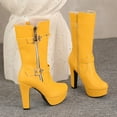 thumbnail image 5 of Womens Boots Kitten Heel Square Toe Mid Calf Boots Casual Warm Booties Comfortable Winter Shoe for Women's Trendy Yellow 6.5, 5 of 9