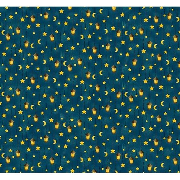 Cotton Sparkling Stars & Lanterns Forest Fables Crescent Moons Night Sky Paintbrush Studio Blue Cotton Fabric Print by the Yard (12019620)