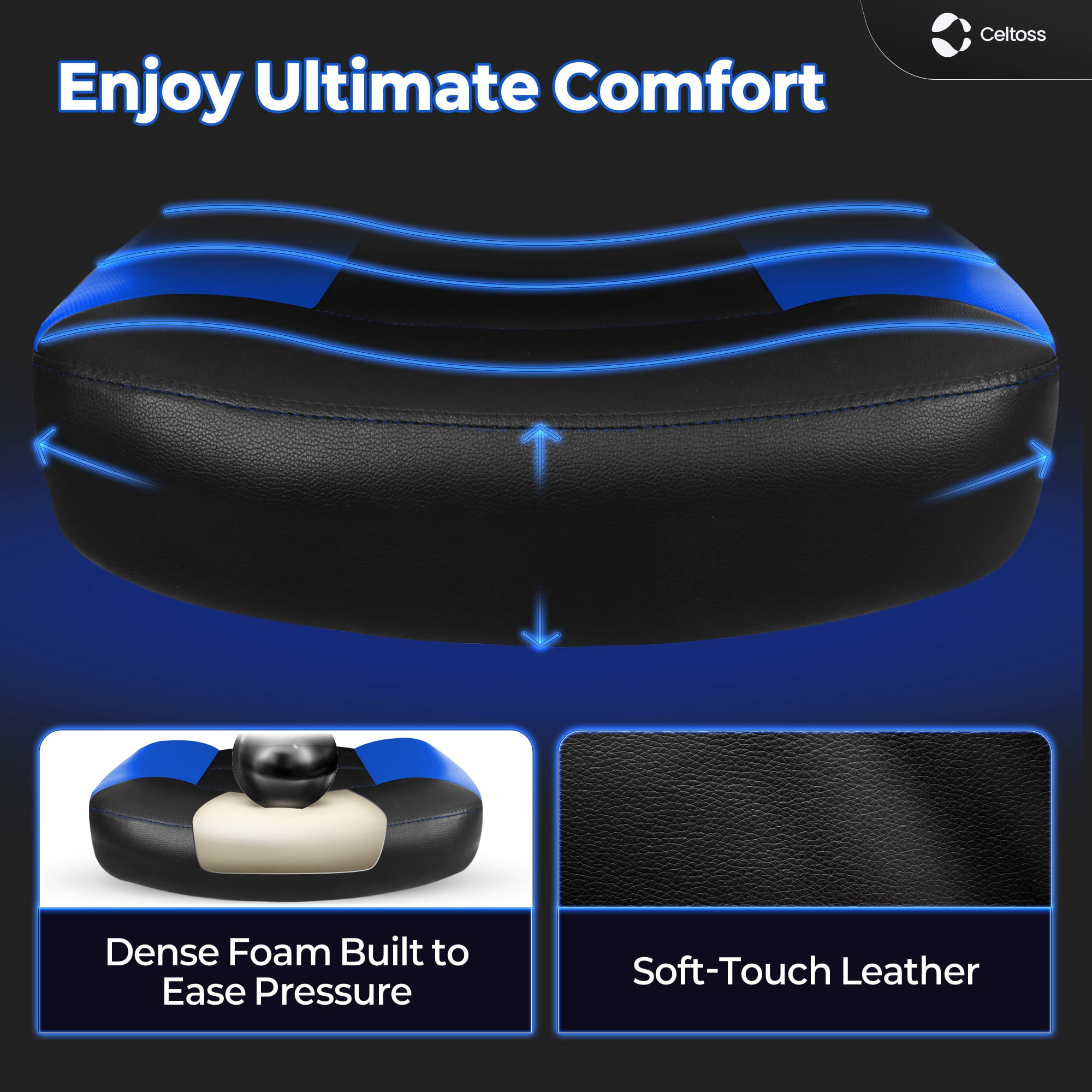CELTOSS  Blue Gaming Chair, Flip-up Armrest Computer Chair Ergonomic Office Chair PU Leather Desk Chair Executive Adjustable Swivel Task Chair