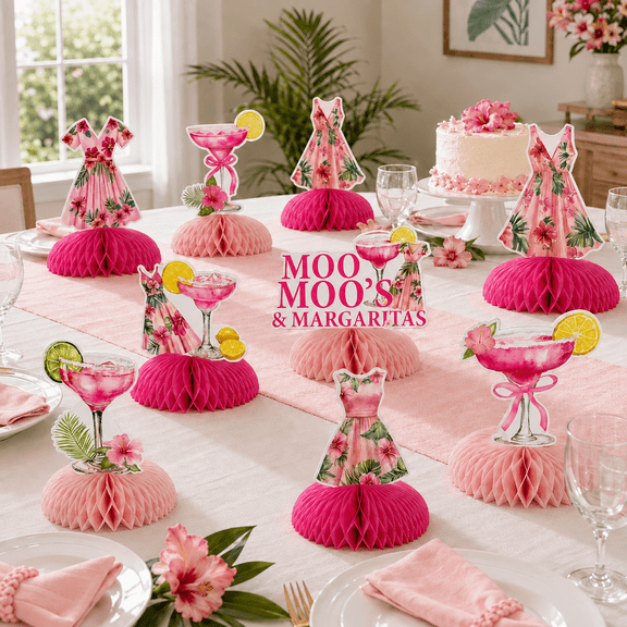 Margaritas Birthday Party Decorations - 8PCS Moo Moos and Margaritas Honeycomb Centerpieces, Cocktail Theme Party Table Decorations for Women Birthday Bridal Shower
