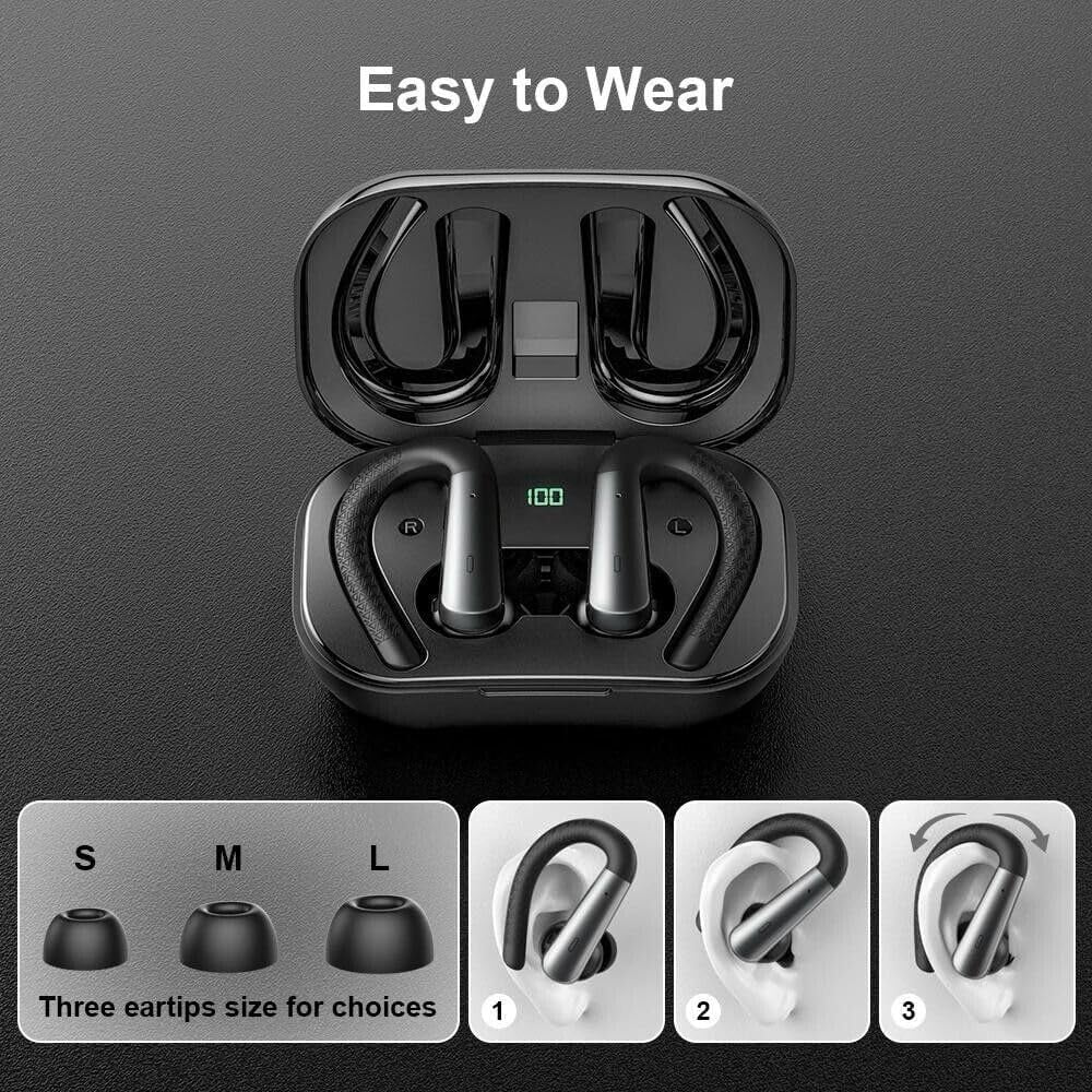SGNICS Wireless Bluetooth 5.3 Headphones for Google Pixel 8 Pro - with Earhooks Waterproof IPX6 Over The Ear Sports Workout Earbuds with LED Display for Gym Running Exercise Fitness with Mic
