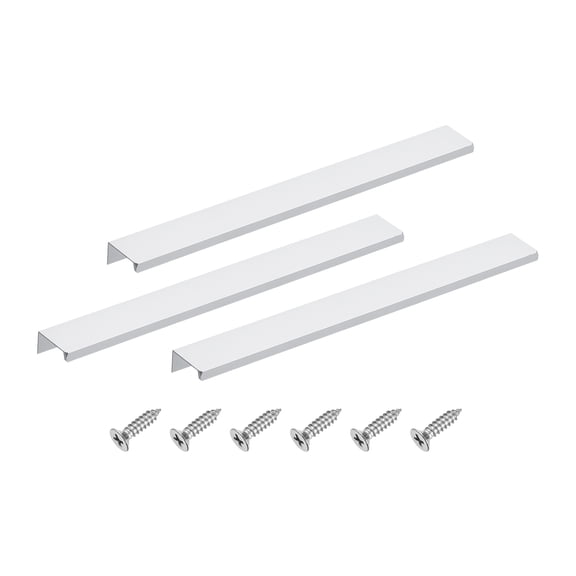 3Pcs Finger Pulls, 300mm/11.81 Inch Aluminum Hidden Cabinet Edge Handles, Modern Concealed Tab Pulls Hardware for Kitchen, Furniture, Drawer, Wardrobe, Silver