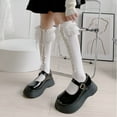 thumbnail image 3 of Cute Lace Trim Socks for Girls Women Stylish JK Calf Socks Cute Tie Up Cotton Socks Knee High Socks Boot Stocking, 3 of 8